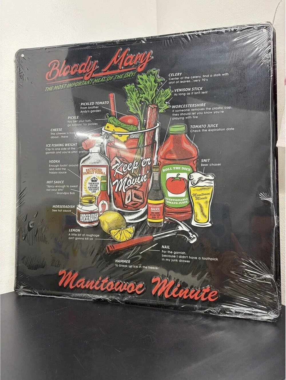 Vintage Style Aluminum Bloody Mary Cocktail Recipe Wall Sign Decor 16”x16” NEW